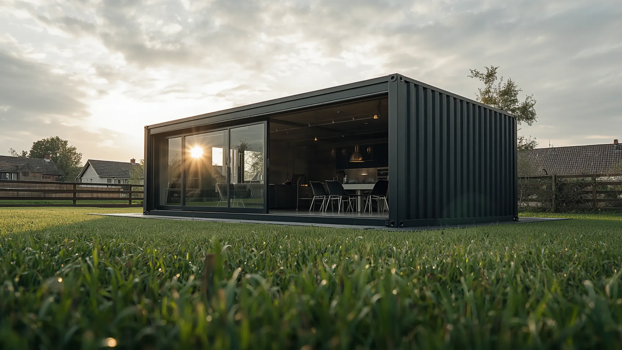 Rozkládací modulární dům Flexi House s prosklenou stěnou